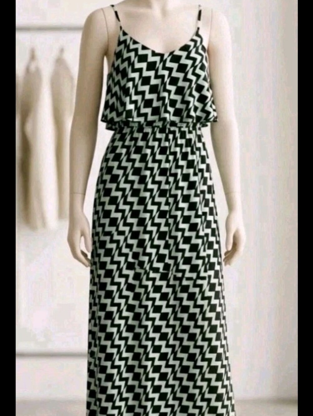Three Pink Hearts Mint Green & Black Chevron Layered Maxi Dress